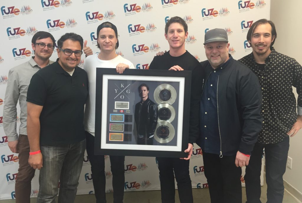 Photo (left to right): Gareth Jones (VP & Radio Promotion, DMD), Asim “Awesome” Awan (Co-President, Ultra Music Canada) Kygo, Myles Shear (Manager for Kygo, GoldenHareGroup), Adrian Strong (Co-President, Ultra Music Canada / President, DMD), Matt Attfield (Artist Marketing, Ultra Music Canada / Head of Marketing & PR, DMD)